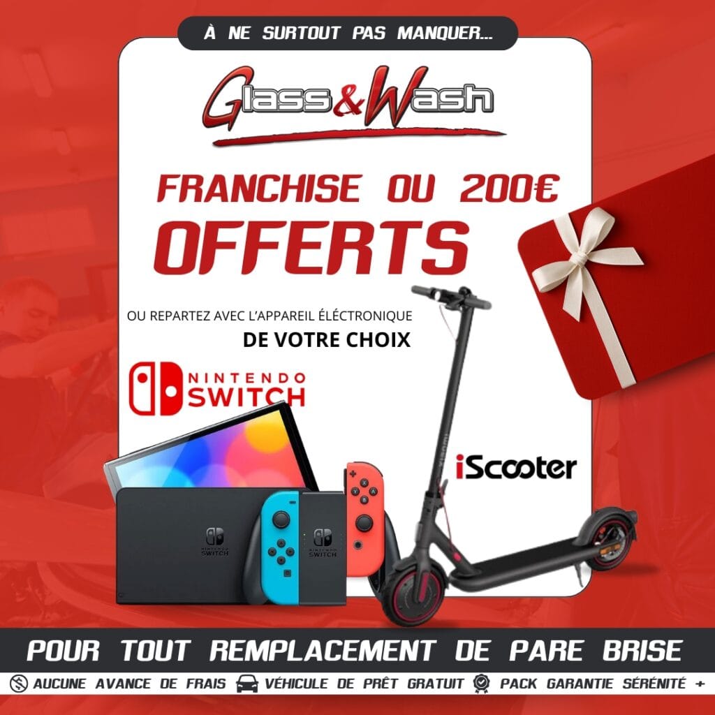 Offre remplacement de pare-brise à Limoges : franchise offerte ou 200€ et cadeaux au choix